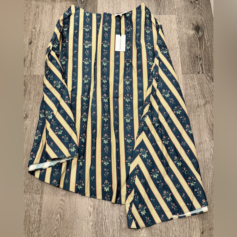 WeWoreWhat Asymmetrical Floral Stripe Midi Skirt High Low NWT Size 12